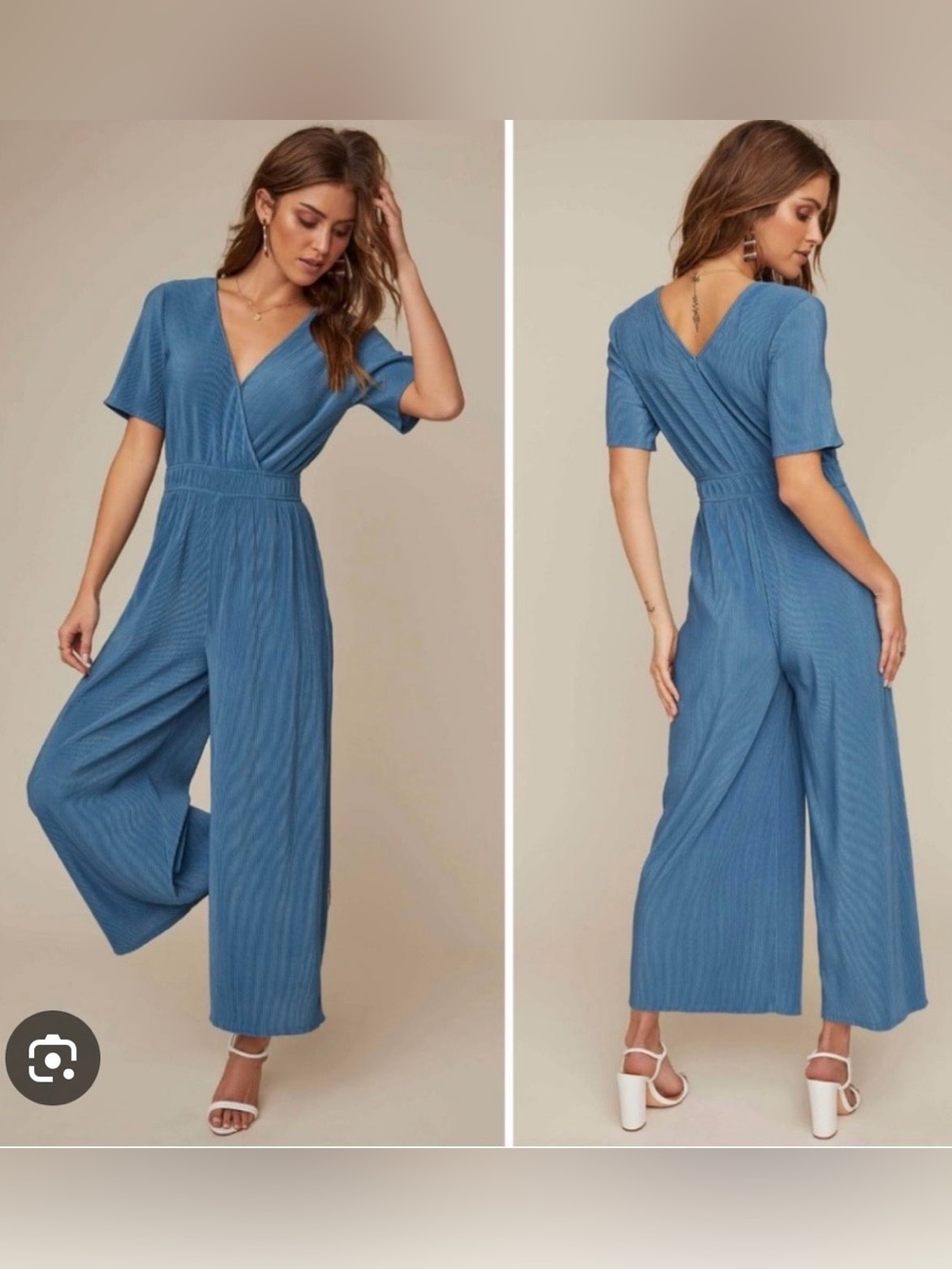 Astr Teal Blue Short-Sleeve V-Neck Jumpsuit - Picture 1 of 4